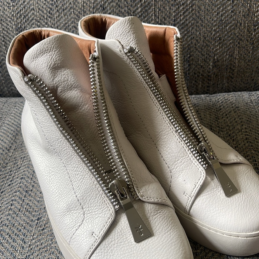 Frye Women's Lena Topstitched Platform White Leather Zip Up High Top Sneaker 10M - Picture 16 of 16